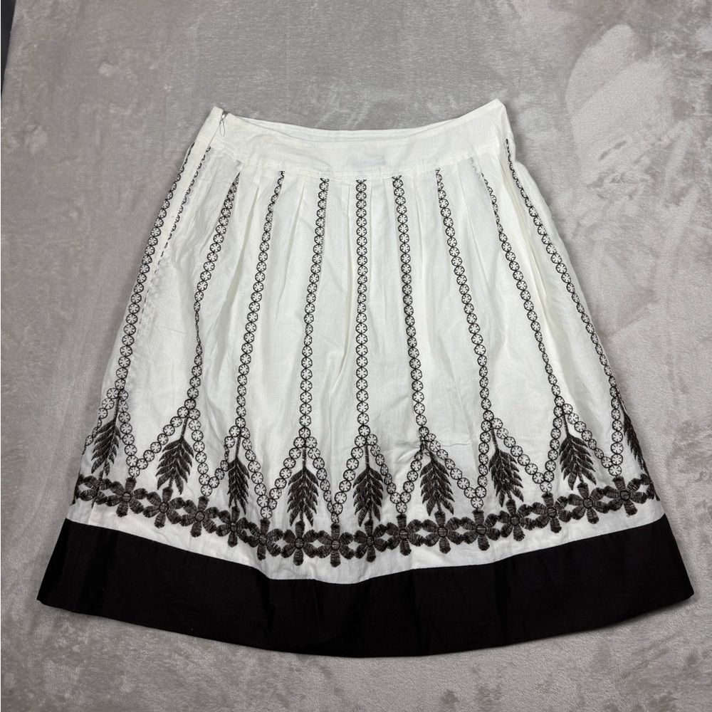 Ann Taylor Factory Boho A Line Cotton Embroidered Floral White Brown Skirt 0 - Picture 10 of 15